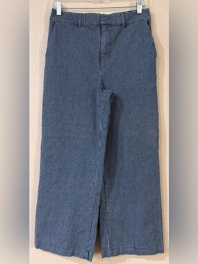 Rachel Zoe Hickory Railroad Stripe Wide Leg Crop Pants Elastic Waist Small